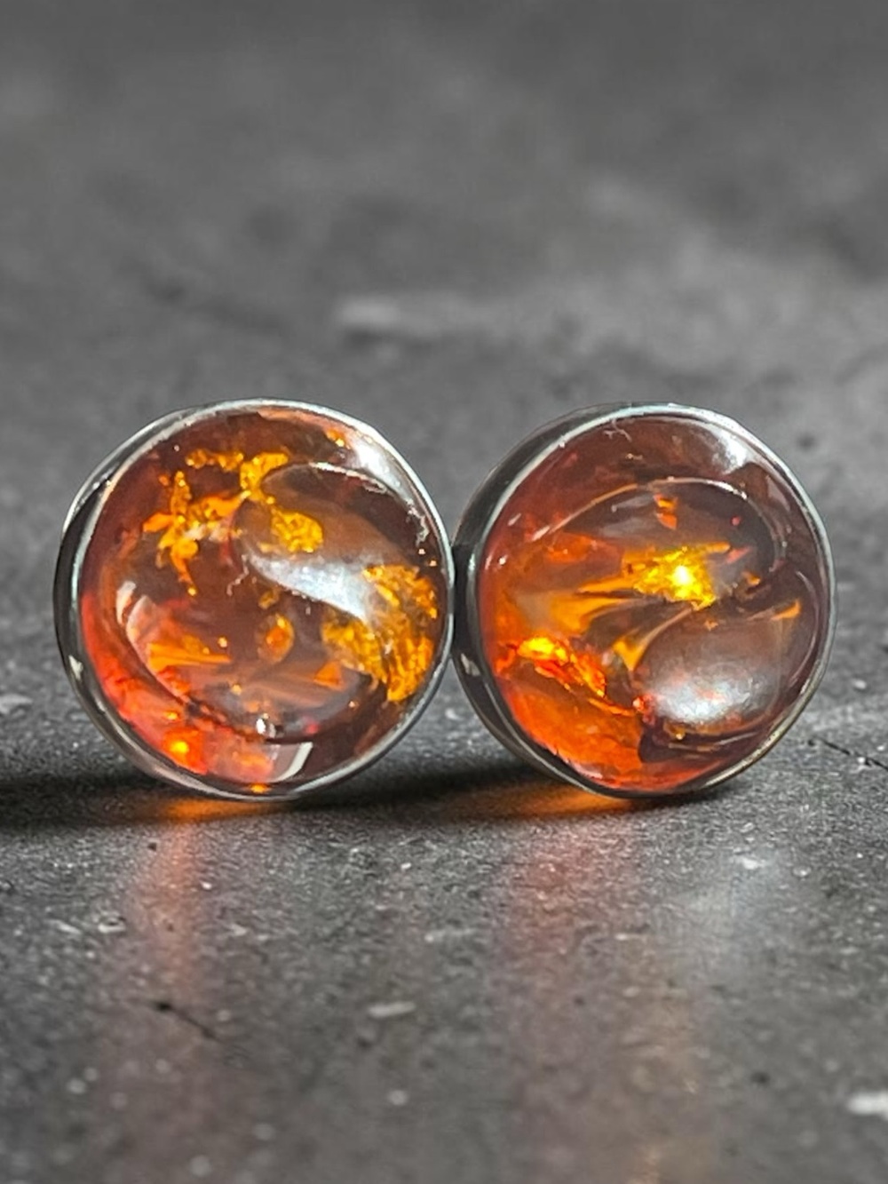 Round Baltic Amber Sterling Silver Stud Statement Earrings